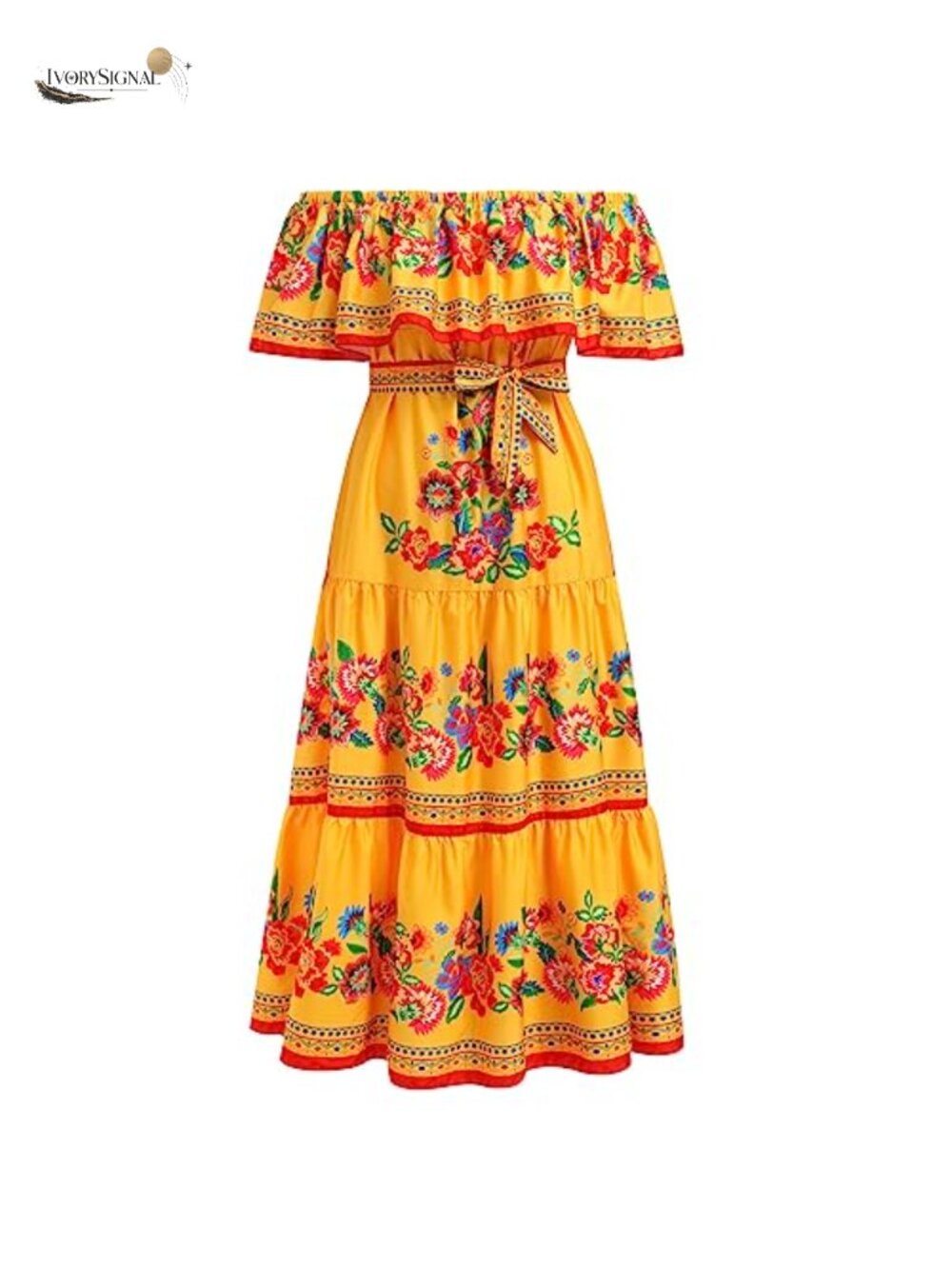 Off Shoulder Floral Maxi Dress Sleeveless Ruffle Belted Beach Party